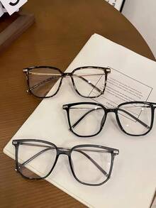 1 Pair Large Frame Metal Accessory Fashion Minimalist Unisex Casual Bohemian Style Clear Lens Glasses, Suitable For Daily Wear, Reading, Travel, Outdoor Activities - Clear - View 2