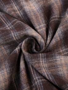 Women's Autumn Brushed Plaid Front Button Pocket Home Shirt - Brown - View 6