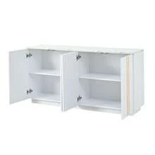 Living Room Sideboard, Storage Cabinet With 4 Doors, 35x140x70cm. Gold And White Design, Adjustable - White - View 7