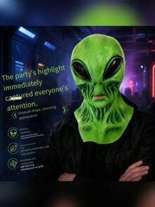 1 buah Topeng Alien Lateks Hijau Baru, Topeng Alien UFO Horor Halloween Baru Penutup Kepala - MultiWarna - View 3