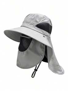 1pc UV Protection Wide Brim Bucket Hat With Detachable Face Mask, Suitable For Hiking, Fishing, Outdoor Activities, Unisex Summer Hat - Multicolor - View 7