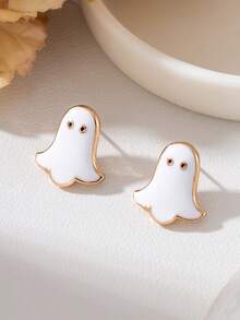 1 Pair Fashion Minimalist Halloween Ghost Drip Oil Stud Earrings For Women Daily Wear - White - View 2