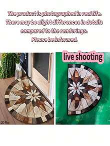 1pc 2D Flat Outdoor Wood Grain Brown Semi-Circle Welcome Screen, Washable, Suitable For Kitchen, Bathroom, Living Room And Entrance, Floral Stone Pattern - A - View 3