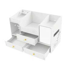 SHIOUCY White PVC Cosmetic Organizer, Vanity Storage Box, Makeup Organizer, Desktop Jewelry Storage Drawer Case With Mirror For Home Bedroom Dormitory - White - View 8