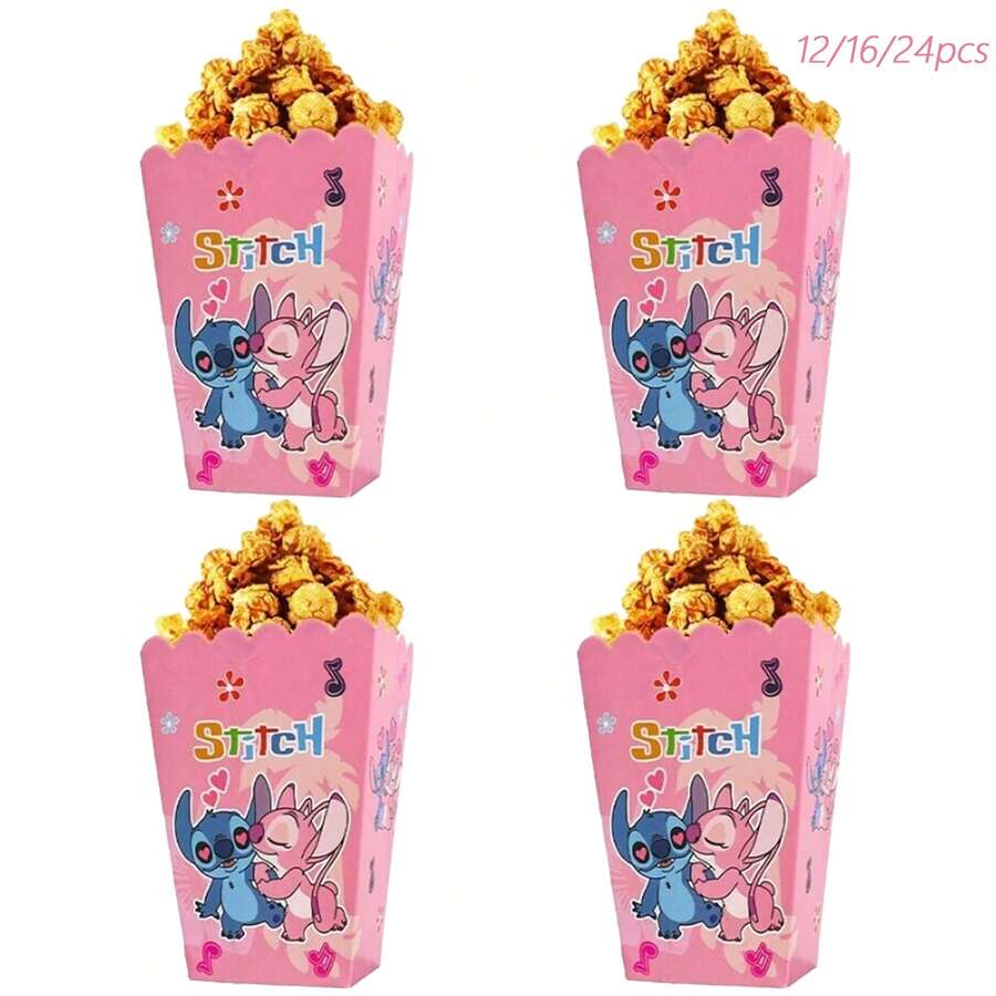 12/16/24pcs Stitch Out Popcorn Box,Stitch Theme Candy Boxes, Snacks Boxs,Gifts Treats Boxs,Stitch Birthday Party Supplies,Stitch Candy Boxes - Cartoon - View 1