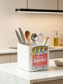New Canned Sardine Pattern Tableware Storage Box, Multi-Functional Large Capacity Tableware Storage Box, Suitable For Storing Spoons, Forks And Knives, Ideal For Party And Kitchen Countertop Organization, Also Can Be Used For Storing Makeup Brushes, Cosmetics And Hair Clips - Multicolor - View 4