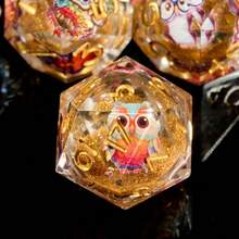 7-Piece Full Set Multi-Sided Dice, High-Transparency Crystal Resin With Embedded Laser Holographic Glitter And Blue Dragon Pattern, Paired With Silver Numbers, Owl Details Come Alive With Dynamic Presence Under Light, Creating A Magical Atmosphere. Suitable For D&D Tabletop Games, Smooth And Transparent Hand Feel, A Personalized Collection For RPG Players And Dragon Theme Enthusiasts. - Multicolor - View 1
