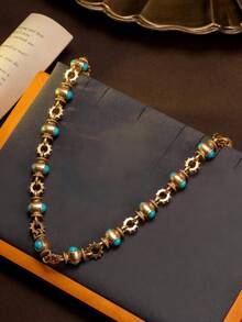 Heavy-Duty, Beautifully Inlaid Synthetic Turquoise Fashion Necklaces And Bracelets, Perfect For Everyday Wear, Parties, And Holiday Accessories - Necklace - View 6