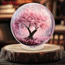 Pink Cherry Blossom Tree Acrylic Ball Stand, 360° Rotating Atmosphere Desktop Decor - A - View 5