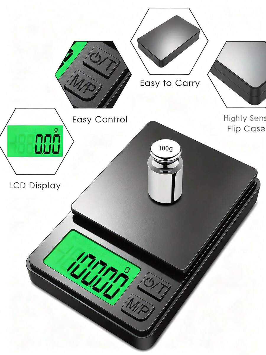 Timbangan Perhiasan Portabel, Rentang Timbangan 1000g, Timbangan Elektronik Dapur dengan Layar LCD Berlampu Latar, Timbangan Aksesori Pengukur Genggam, Cocok untuk Perjalanan, Dapur, Pembuatan Teh, dan Alat Timbangan Penting Sehari-hari Lainnya. Baterai Tidak Termasuk. - Timbangan perhiasan - View 1