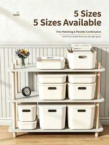 Thickened Handle-Equipped Storage Box, Available In 5 Sizes, Can Be Stacked Together To Save Space. A Multi-Functional Storage Box Suitable For Organizing Items Such As Desktops, Bathrooms, Kitchens, Bedrooms, Toys, Cosmetics, And Snacks. - White - View 2