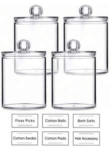 4PCS Acrylic Qtip Holder Dispenser For Cotton Swab, Ball, Round Pads, Floss Picks - Clear Plastic Apothecary Jar Set For Bathroom Canister Storage Organization, Vanity Makeup Organizer - View 11