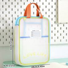 HUAJIE EVA Clear Mesh A4 Handheld File Bag With Macaron Border & Subject Label Slot, Waterproof Large Capacity Student Exam Paper Document Storage Tote - Single Piece - View 6