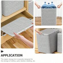 Large Capacity Patterned Fabric Storage Bag With Dual Handles And Zipper Lid, Foldable Dust-Proof Clothing And Bedding Storage Box, Stackable Closet Organizer Container For Seasonal Clothes, Blankets And Bedding, Space-Saving Storage Box For Bedroom, Dorm And Apartment - Multicolor - View 3