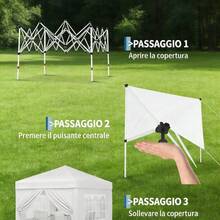 Pavillon 3x3m Pop-Up-Faltpavillon Wasserdicht UPF50+ UV-Schutz Gartenpavillon mit abnehmbaren Seitenwänden & Fenstern Stabiler Stahlrahmen Schneller Aufbau Mit Tragetasche für Garten & Camping - Weiß - Übersicht 3