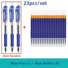 23/33pcs Retractable Ballpoint Pens, Large Capacity 0.5mm Black/Red/Blue, Replaceable Refills, Student Stationery - A - View 13