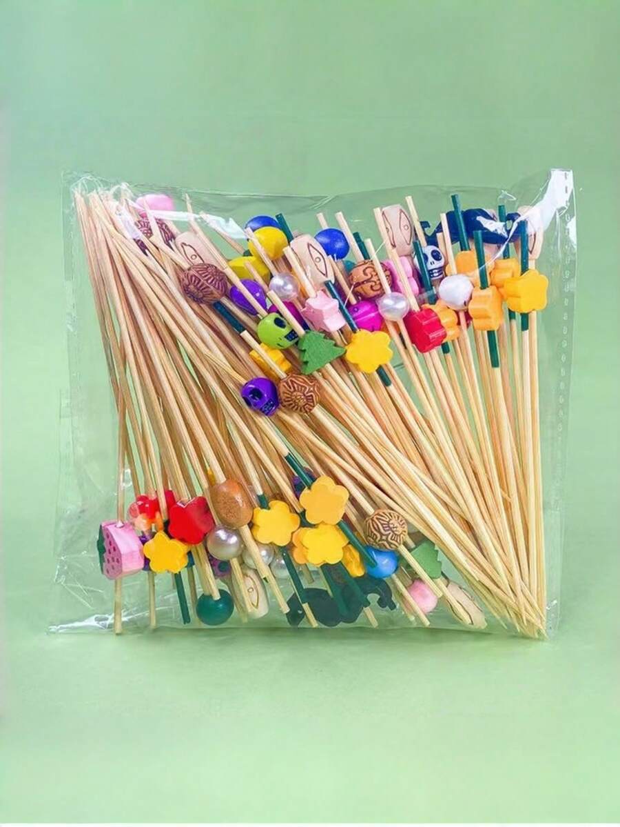 1/50/100/200pcs/Pack Cute Creative Multi-Purpose Pattern | 12cm/4.72inch Fruit And Cocktail Decoration Options, Suitable For Bar, Restaurant, Theme Party, Dessert, Cake And Fruit Platter Decoration - Multicolor - View 1