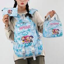 Miniso 3件組淺藍色星星紮染背包套組，天空漸層後背包附配套便當袋與鉛筆袋，適用於學校、野餐、週末旅行、城市漫步 - 藍色 - 查看 1