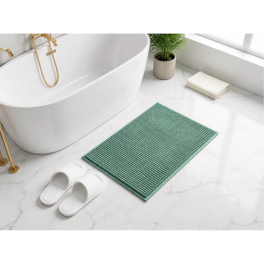 1pc 40x60cm Super Soft Absorbent Anti-Slip Rectangular Polyester Cationic Dual-Color Chenille Striped Floor Mat, Hot Melt Glue Backing, Thick Plush Bedroom Bedside Rug, Multi-Color Options, Machine Washable Quick Dry