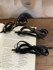 Leopard Print Leather Ribbon Twisted Hair Clip, Autumn/Winter Luxury Back Hair Clip, Straight Hair Clip, Decorative Hair Clip, Ribbon Hair Clip, Korean Style Hair Accessory, Simple Versatile, Christmas And Holiday Decorative Hair Accessory, Women's Accessory - Multicolor - View 9