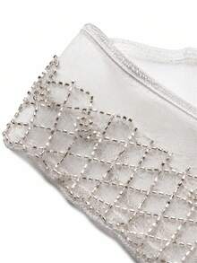 1pc Women's White Sheer Mesh Detachable Collar, Pearl Beaded Geometric Embroidery, Wavy Edge, Suitable For Dresses And Shirts - White - View 7