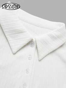 女款夏秋白色羅紋 Polo 領半開扣長袖緊身迷你洋裝 - 白色 - 查看 6