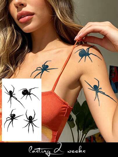 Herbal Juice Semi-Permanent Tattoo Sticker, Minimalist Creative Spider Pattern, 14-Day Fade-Resistant, Music Festival Party Gift, Shoulder Neck Collarbone Back Body Temporary Tattoo Sticker, 1pc/Pack