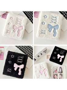 Ballet Style Bow Plush A6 Card Album, Loose-Leaf Inner Pages, Small Card Idol Collection Storage Album, 1pc Bow Star Plush Photo Card Storage Album, Cute Photo Card Storage Box, Photo Card Storage Box - A - View 3