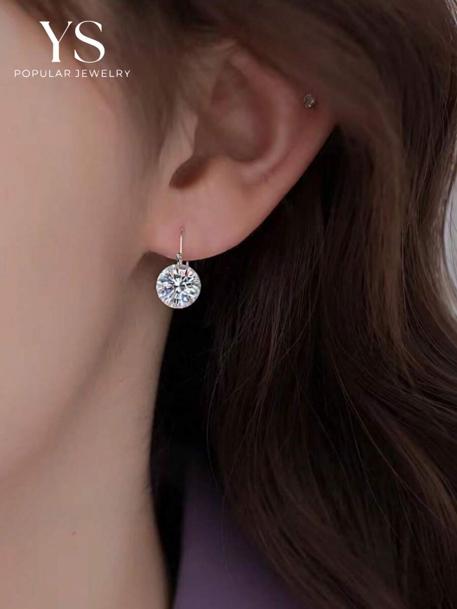 1 Pair Minimalist Delicate Single Rhinestone Ear Hooks, Simple Fashion Business Jewelry Earrings, Student Korean Style