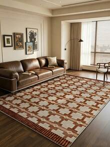 1 buah Karpet Ruang Tamu Geometris Cokelat Kemerahan. Cocok untuk Dapur, Ruang Makan, Kamar Tidur, Dekorasi Liburan, Dalam/Luar Ruangan, Kantor, Lobi, Keset Anti Selip, Karpet Kamar Mandi, Lorong, Karpet Area Belajar/Bermain Game. - Rust Brown - View 1