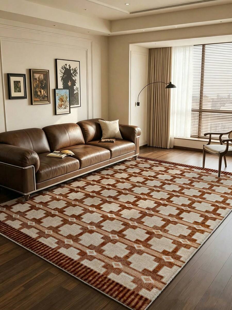 1 buah Karpet Ruang Tamu Geometris Cokelat Kemerahan. Cocok untuk Dapur, Ruang Makan, Kamar Tidur, Dekorasi Liburan, Dalam/Luar Ruangan, Kantor, Lobi, Keset Anti Selip, Karpet Kamar Mandi, Lorong, Karpet Area Belajar/Bermain Game. - Rust Brown - View 1