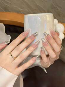 5er Set französische Metall-Schmetterling Y2K Hot Girl Style elegante mittel-lange Sargform handgefertigte Nagelkunst Aufkleber Set - Verschiedenfarbig - Übersicht 3