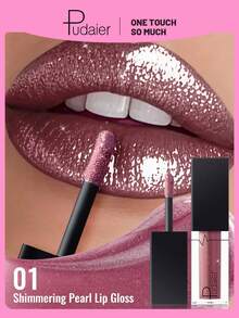 Pudaier Metallic Pearl Liquid Lip Gloss - Diamond Shine Waterproof Liquid Lipstick, Suitable For Daily And Party Makeup, Essential Beauty Tool For Women, Perfect For Parties And Music Festivals - 01 - View 2