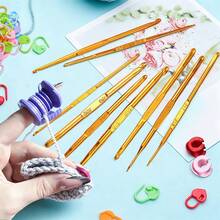 10pcs Gold Double-Ended Crochet Hook Set With 30 Stitch Markers And 3 Random Yarn Loops, Handmade DIY Knitting Tools - Crochet Set - View 1