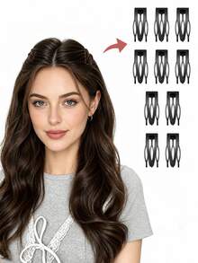 10pcs Hidden Three-Prong Snap Hair Clips, Crown Fluffy Root Lift Hair Clips, Bangs And Loose Hair Side Clips - Multicolor - View 2
