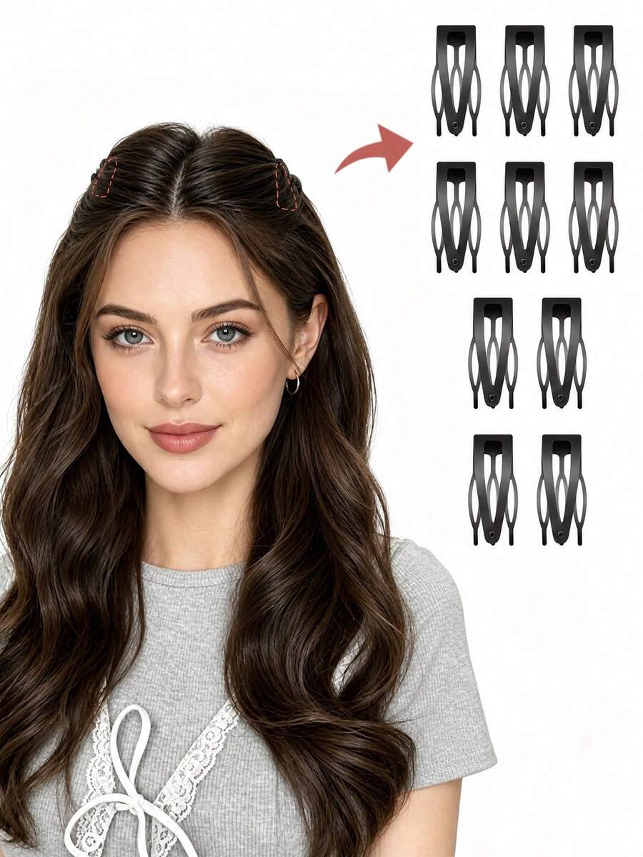 10pcs Hidden Three-Prong Snap Hair Clips, Crown Fluffy Root Lift Hair Clips, Bangs And Loose Hair Side Clips