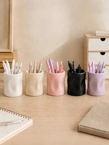 1pc Desktop Stationery Storage Box, Minimalist Modern Style, Cylindrical Asymmetrical Wavy Design, Suitable For Study Room, Office And Student Dorm, Perfect For Back To School Or Holiday Gift, 5 Colors Available - Multicolor - View 8
