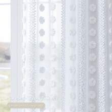 COSENNATUR 1pc White Pom Pom Striped Jacquard Semi-Sheer Curtain, Rod Pocket Design, Lightweight Soft Washable, Modern Minimalist Style, Suitable For Living Room, Bedroom, Dining Room, Office, Wedding Decor - White - View 2