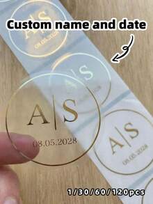 1/30/60/120pcs Customized Round Label Stickers, Waterproof And Oil-Proof, Can Be Applied To Sealed Jars Or Snack Bags For Identification, Wedding Labels, Invitations, Ideal Gifts, Suitable For Weddings, Parties, Bachelor Parties, Dates, Personalized Gifts, Thank You Labels - Multicolor - View 1