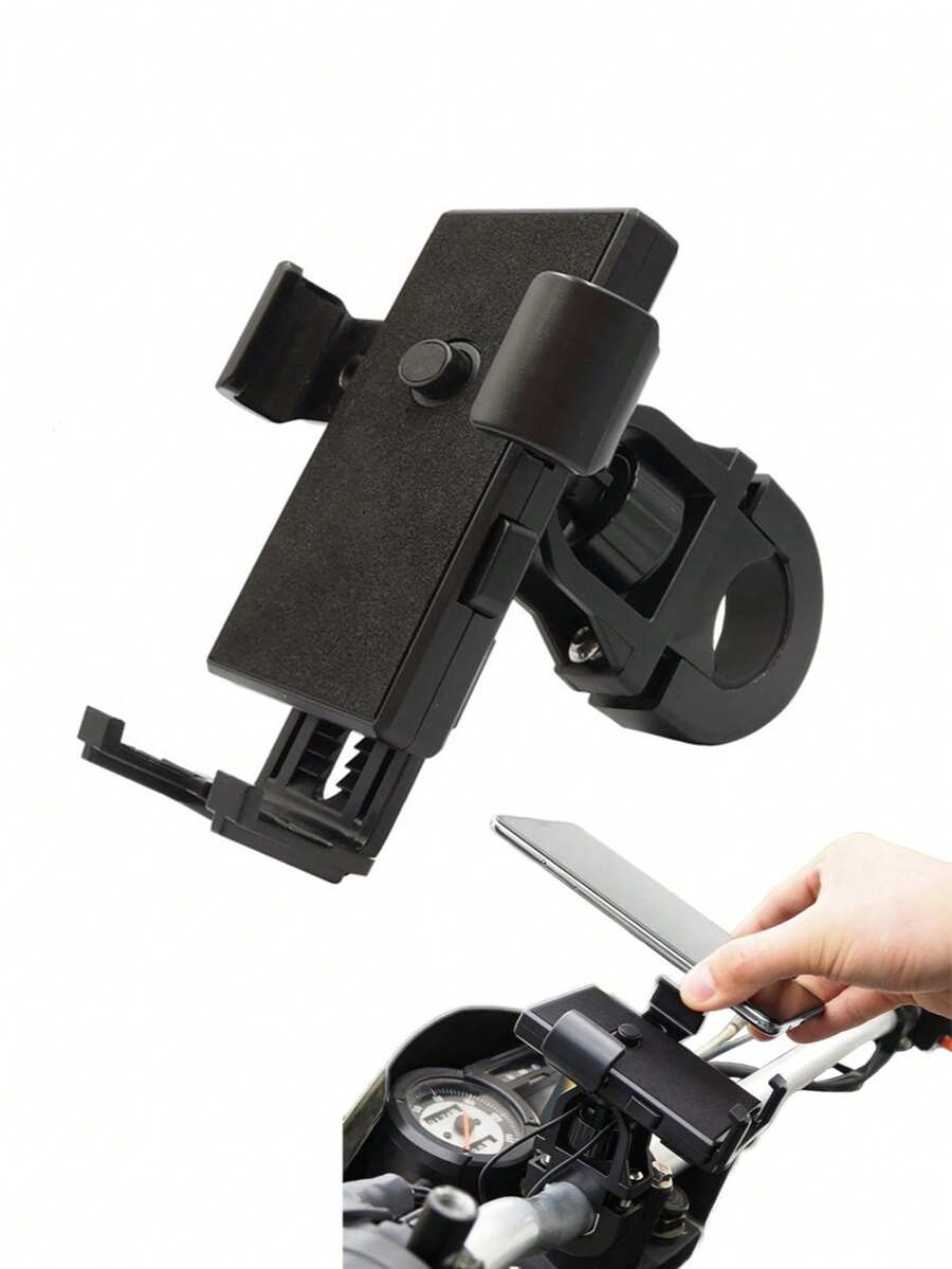 1pc Universal Motorcycle/Bicycle Phone Holder 360° Rotating Shockproof Secure Handlebar Mount With Auto-Locking Mechanism - Black - View 1
