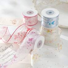 Rhinestone Snow Chiffon Ribbon DIY Bow Hair Accessory Straw Hat Flower Shop Fresh Flower Packaging Ribbon Silver Dot Silky Snow Chiffon Woven Tape - Multicolor - View 3