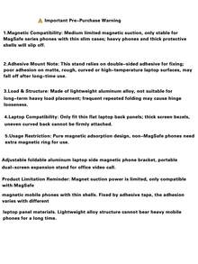 可折疊鋁合金筆電磁吸側邊手機支架，可調節，磁力有限僅適用 MagSafe 手機，背膠式筆電擴展支架，不適用重型厚殼智慧型手機 - 多色 - 查看 12