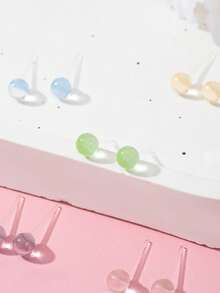 6 Pairs Minimalist Small Multi-Color Ball Stud Earrings Set, Women's Jewelry Gift For Daily Casual Commute And Outings - Multicolor - View 4