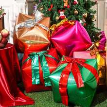 Random Color Christmas Gift Box Shaped Balloons Red Green Christmas Gift Box Balloons With Ribbons Suitable For Christmas Decoration - Multicolor - View 5