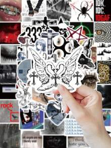 65 Pcs Dark Gothic Meme Stickers, Edgy Aesthetic Decals With Occult & Symbol Mashups For DIY Personalization, Alternative Subculture Vinyl Set For Kindle, Laptop, Notebook, Journal, Scrapbook Suplies, Office Decor, Desk Accessorries - Multicolor - View 5