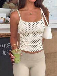 Áo tank top dệt kim ôm sát màu trơn phong cách gợi cảm casual cho nữ Muse Moon, phù hợp tập thể thao, mặc hằng ngày và đi làm - Bánh đế màu mơ với chấm bi nâu. - Xem 8