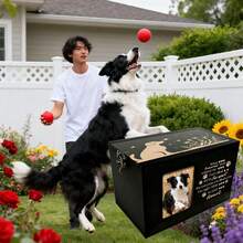 PRESSINART Dog Pet Urn Wooden Pet Memorial Box Dog Flower Butterfly Words Pattern Rectangle Storage Containers Cremation Box With Photo Frame For Animal Memorial Remembrance Gift 6.3 X 4.3 X 4.3 Inch - ColorC - View 6