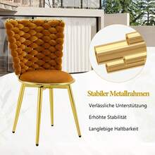 2 Piece Modern Luxury Velvet Dining Chair Set, Gold Metal Legs, Cushioned Seats, Rope Trim, Orange - Orange - View 8