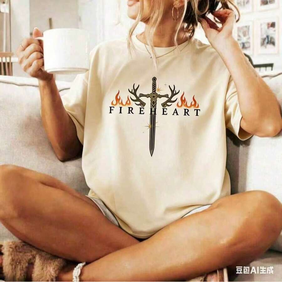 Maglietta Comfort Fireheart |     Maglietta Il Trono di Vetro, Citazioni SJM, T-Shirt Il Trono di Vetro, Maglietta SJM, Maglietta Tu Non Ti Arrendi, Cuore di Fuoco - Albicocca - Visualizzare 1