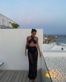 Women's Black Hollow Knit Long Summer Beach Skirt - Elegant Style For Parties, Resorts And Holidays - Black - View 1